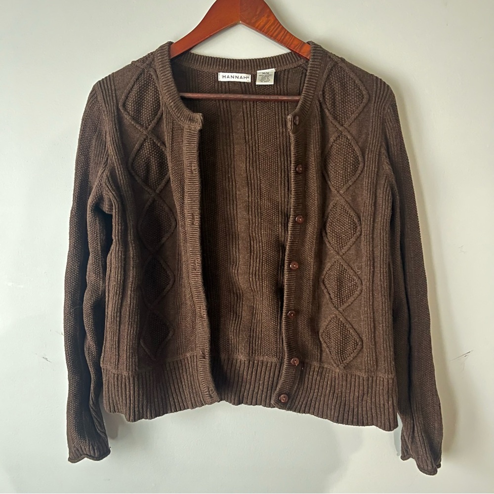 Hannah Chocolate Brown Cable Knit Cotton Sweater Y2K Style